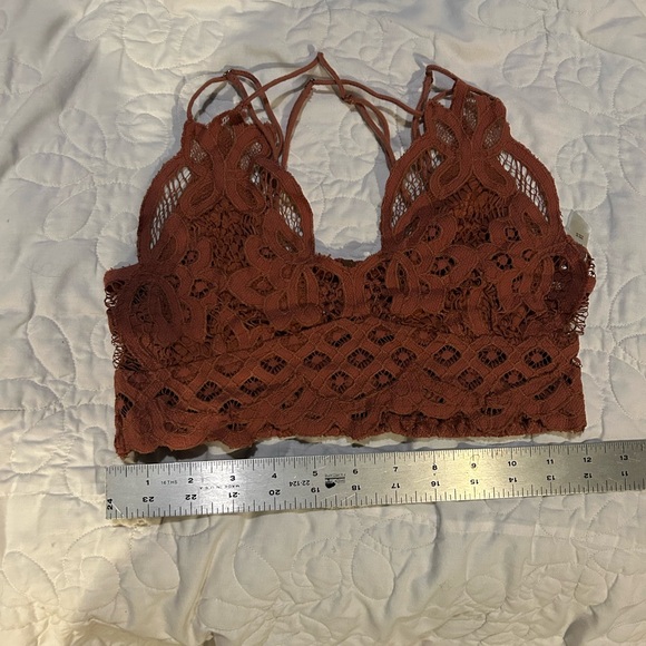 Free People Rust Lace Bandeau Floral Crop Top Open Back Size L Fair Condition - Picture 4 of 4